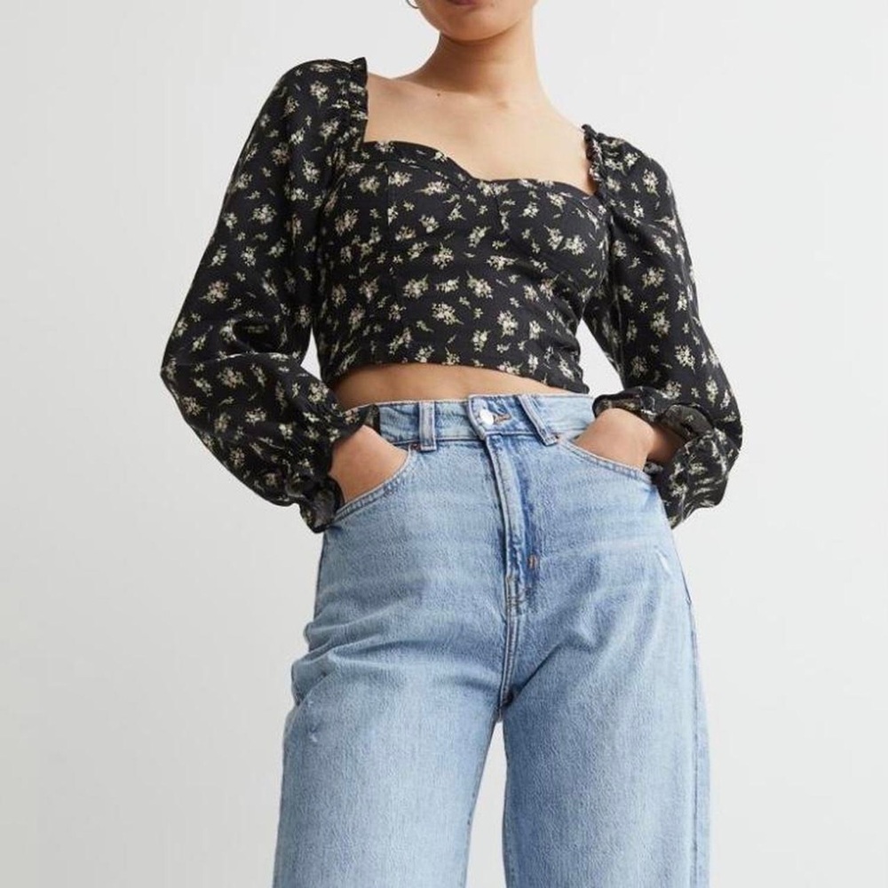 H&M Floral Linen Blend Top